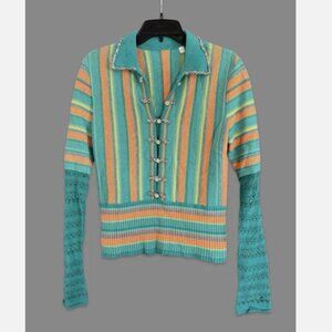 Y2K Look Cashmere IISLI Colorful Stripe Rhinestone Sequin Embellished Sweater M
